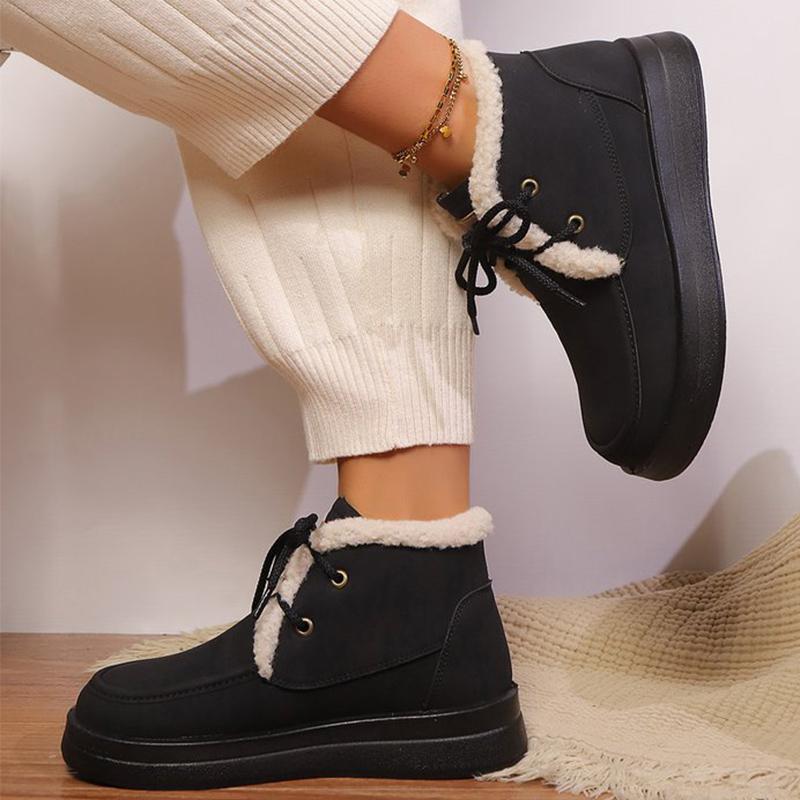 Модные Ретро Флисовые Толстые Теплые Ботильоны Женские На Шнуровке Платформа Снежные Ботинки Женские Зимние Из ПУ Кожи Короткие Плюшевые Ботильоны Женские
