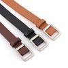 Square Buckle Belt Female Chic Non-Porous Simple Retro Style Rectangular Silver Matte Button Head Belt Female