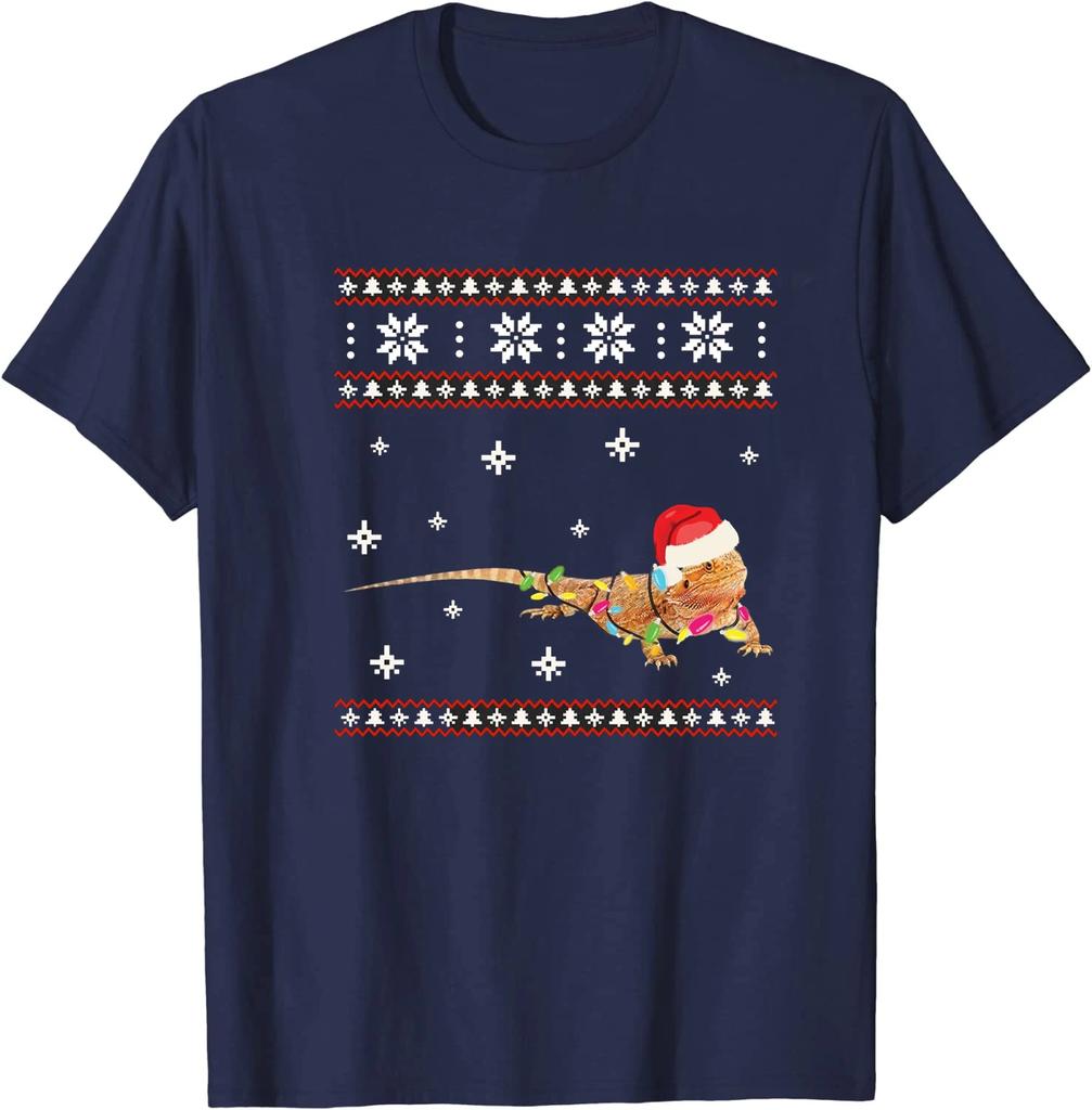 Funny Bearded Dragon Ugly Christmas Sweater TShirt 100 Cotton ONeck Summer Short Sleeve Casual Mens Tshirt Size S3XL