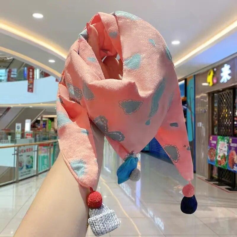 Хлопковый детский треугольный шарф, осенне-зимний теплый ветрозащитный шейный платок, детское полотенце, милый детский шарф с рисунком для мальчиков и девочек