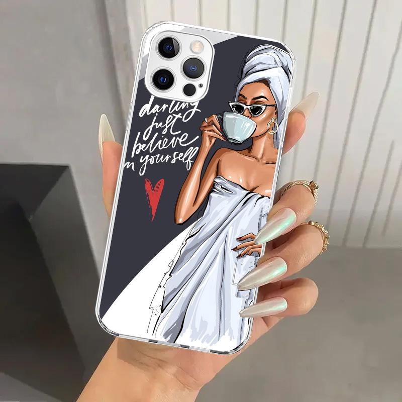 Чехол для телефона Girl Boss Female Coffee для Iphone 17 Air 16 15 Plus 14 13 Mini 12 11 Pro Max 16E 7 8 SE 2020 Мягкий чехол с принтом