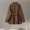 Belt Solid Color V Neck Women Coat Long Sleeve Thicken Female Jacket Winter Autumn Lace Up Pocket Fashion Lady Outwear