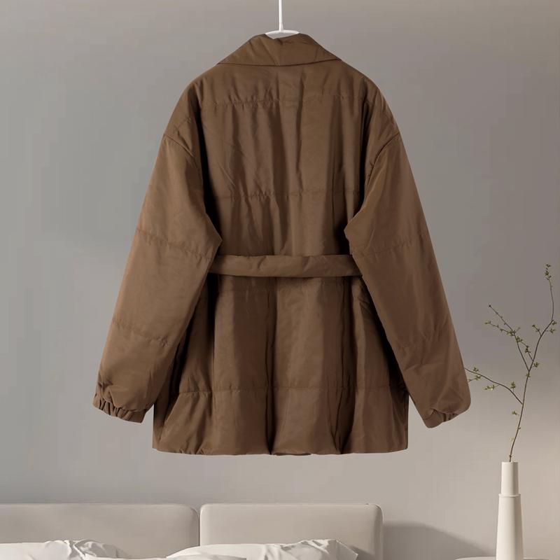 Belt Solid Color V Neck Women Coat Long Sleeve Thicken Female Jacket Winter Autumn Lace Up Pocket Fashion Lady Outwear