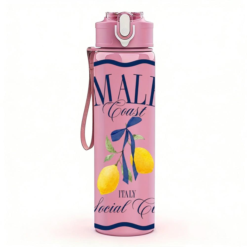 1PC Amalfi Lemon Wreath Label Print 750ml Color Plastic Sports Water Bottle Leakproof Flip Straw Lid Suitable for Sports Office Home Use