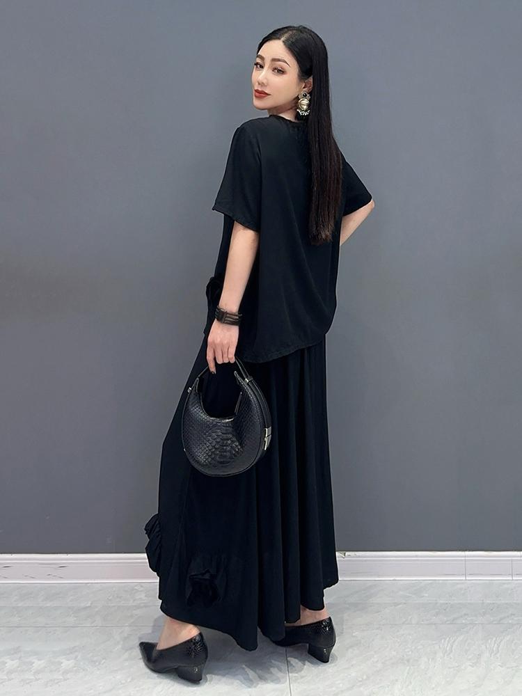 Xitao Черные женские юбки, модные трехмерные цветочные украшения, повседневные комплекты из двух предметов ZY8818