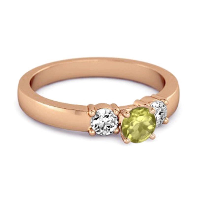 Peridot Elegant Three Stone Ring - Sterling Silver Rose Gold Vermeil