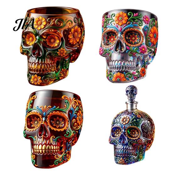 Specialty Spirit Tasting Glass Day of The Dead Wine Glass, with 3D Relief Painting, Hand-Painted Durable Whiskey Cup Gothic Skull Cup, for Halloween
