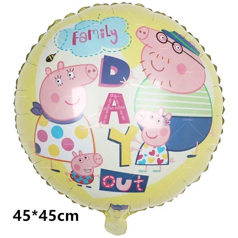 Peppa Pig Balloon Family Pink George Happy Birthday Banner Party Decoration Cake Topper Disposable Tableware Stickers Background