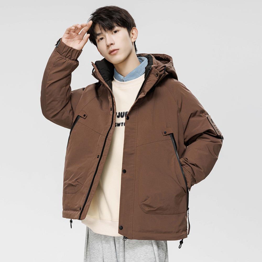 Down Jacket Men's Winter New Trendy Brand Solid Color White Duck Down Thickened Warm Tooling Coat Men's Clothing