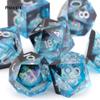 7 Pcs Blue Flowing Sand White Number Sharp Edge Resin Dice Polyhedral Dice Suitable for Role-Playing RPG Board Game
