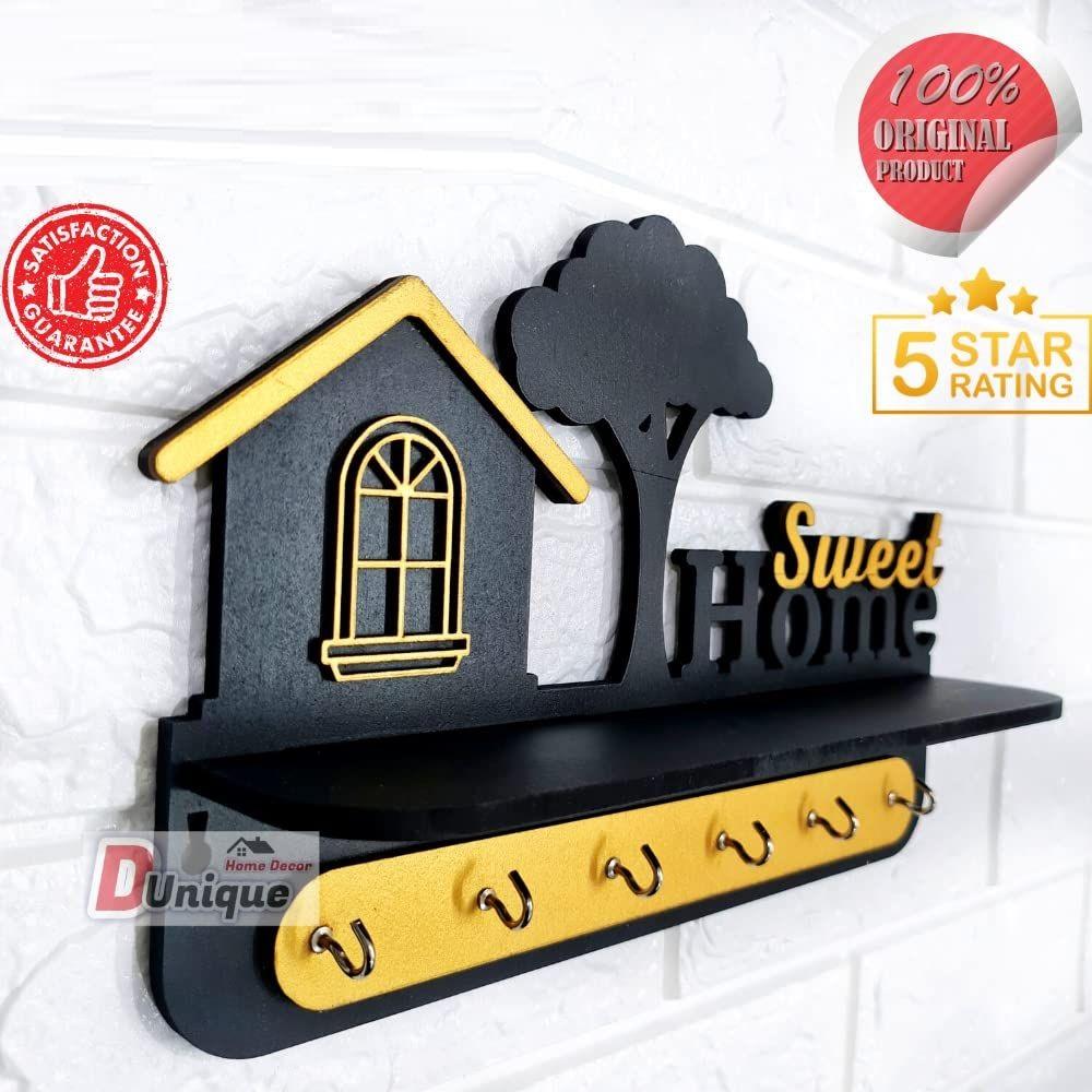 Home Decor Stylish Wooden Key Holder for Wall Decor with Stylish Stainless Steel 6 Hooks Beautiful Key Organizer for Home Decoration.
