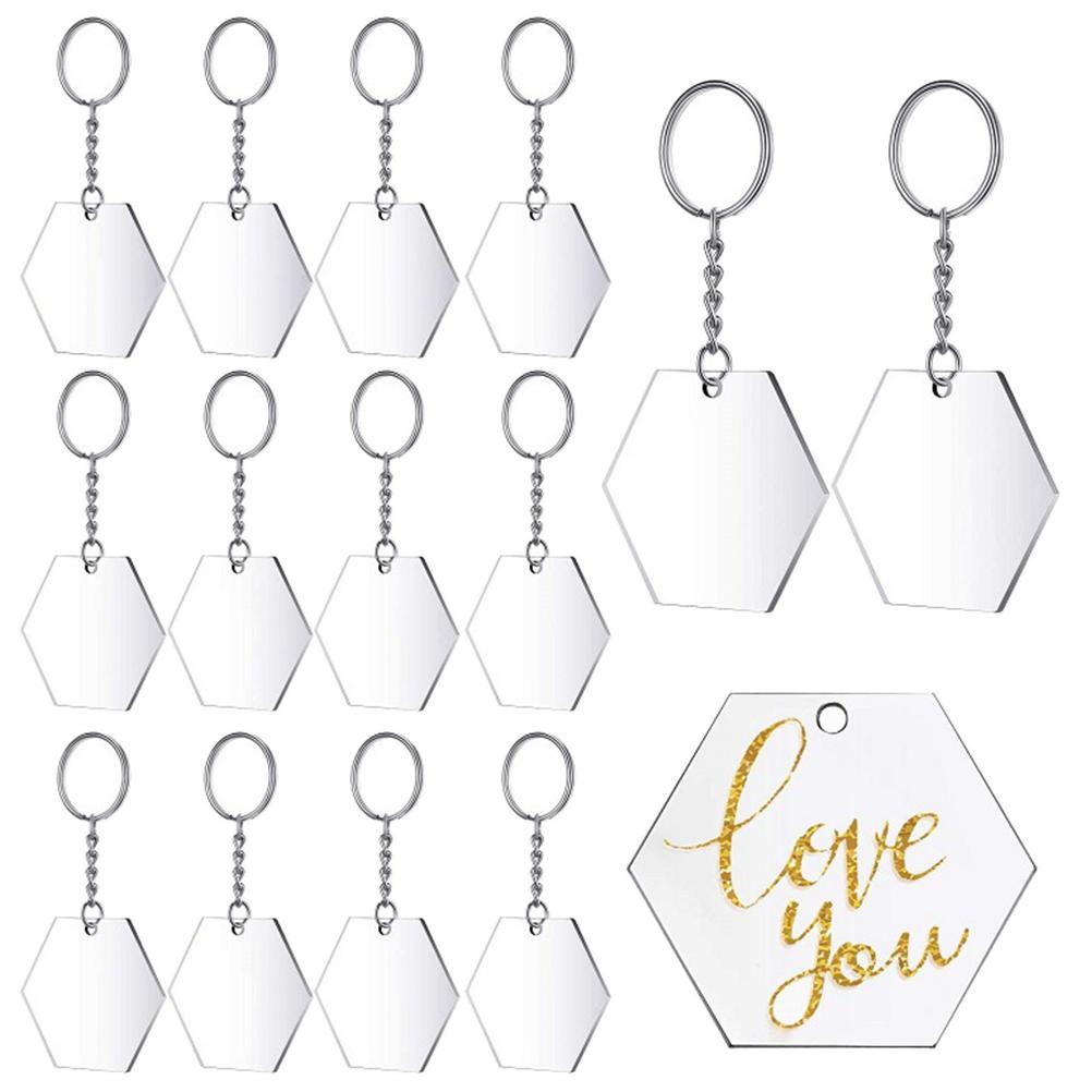 24 Pcs Acrylic Keychain Blanks Clear Acrylic Blanks Hexagon Shape Plain Acrylic and 24 Pcs Metal Key Rings for DIY