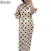 Women Casual V-Neck 3/4 Sleeve Polka Dot Print Sheath Dress