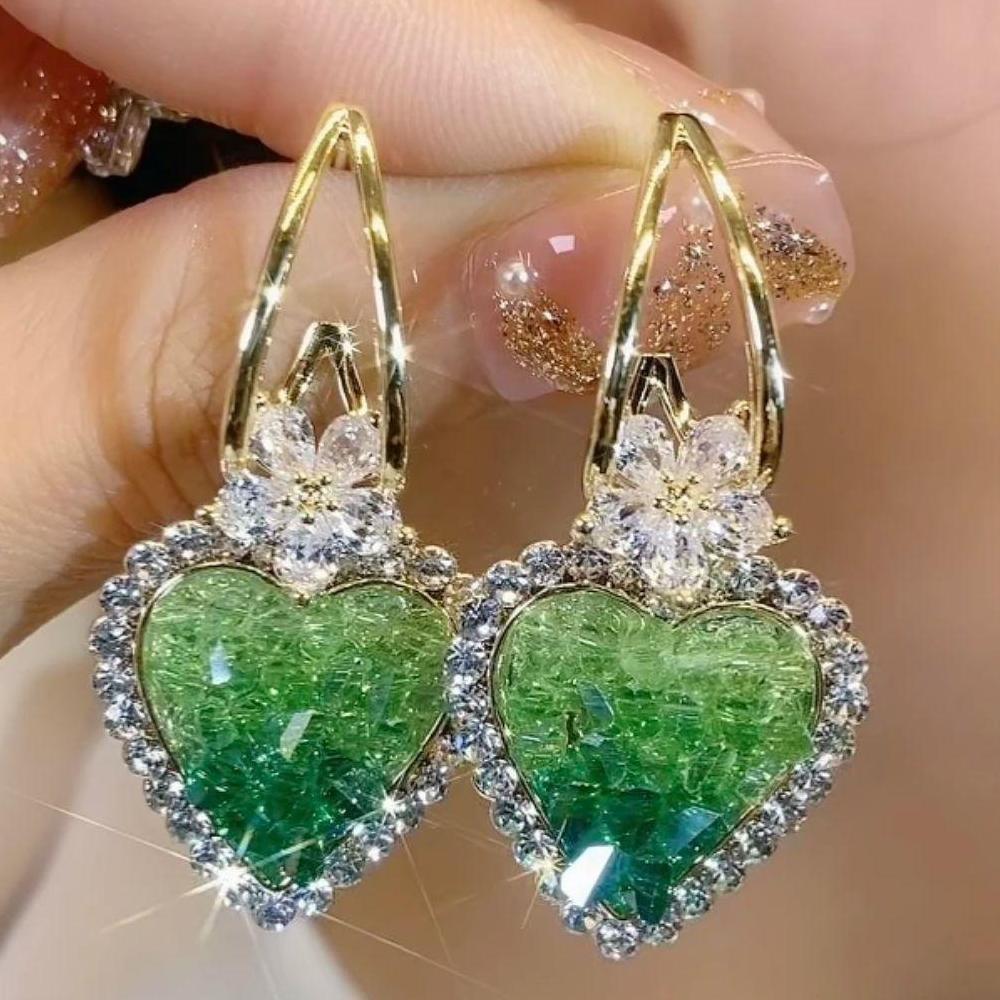 Crystal Green Love Earrings Design High-end Luxury Earrings Trendy Earrings for Women