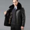 Winter Middle-aged Men's Removable Lining Leather Jacket Button Coat Sheepskin Coat Real Fur Collar Plus Velvet Thickening