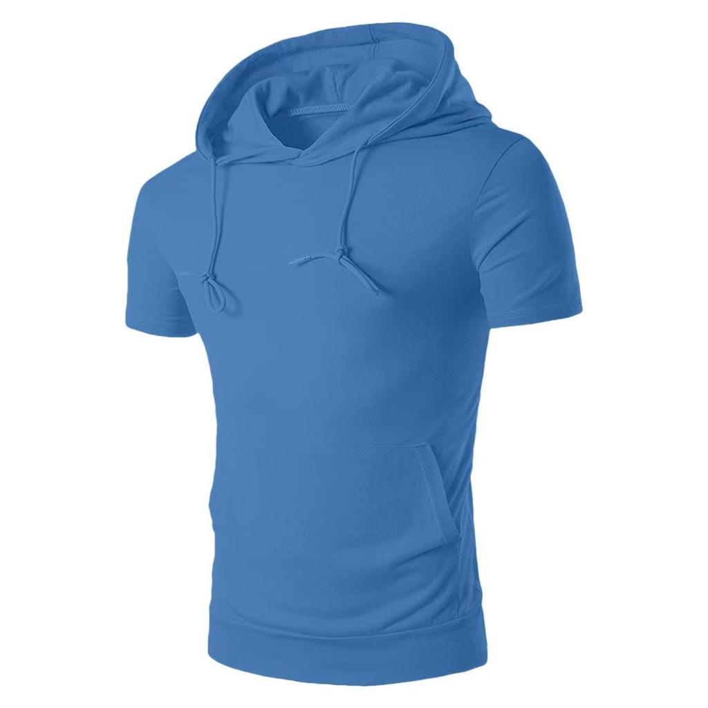 Мужская повседневная однотонная футболка с капюшоном - лето 2021 г.