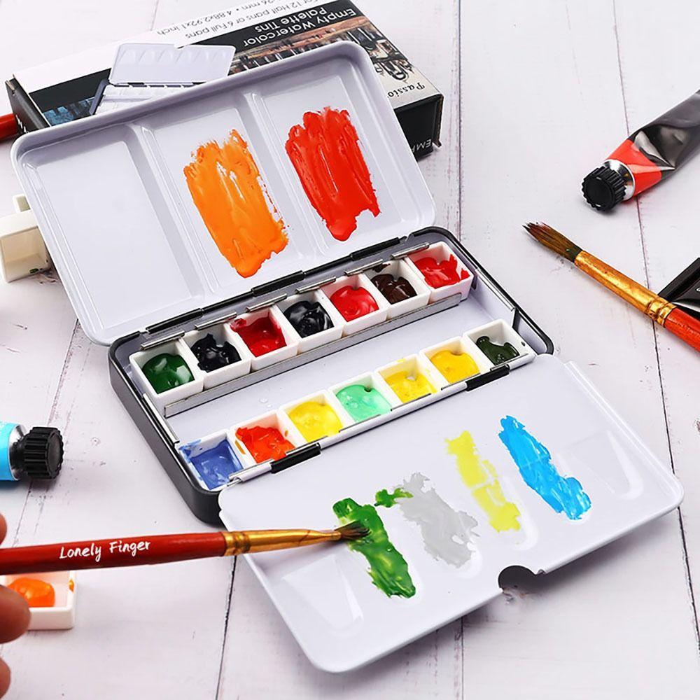 Painting Tools Flip Cover Empty Paint Palette Pigment Box Grids Slots Watercolor Storage Case