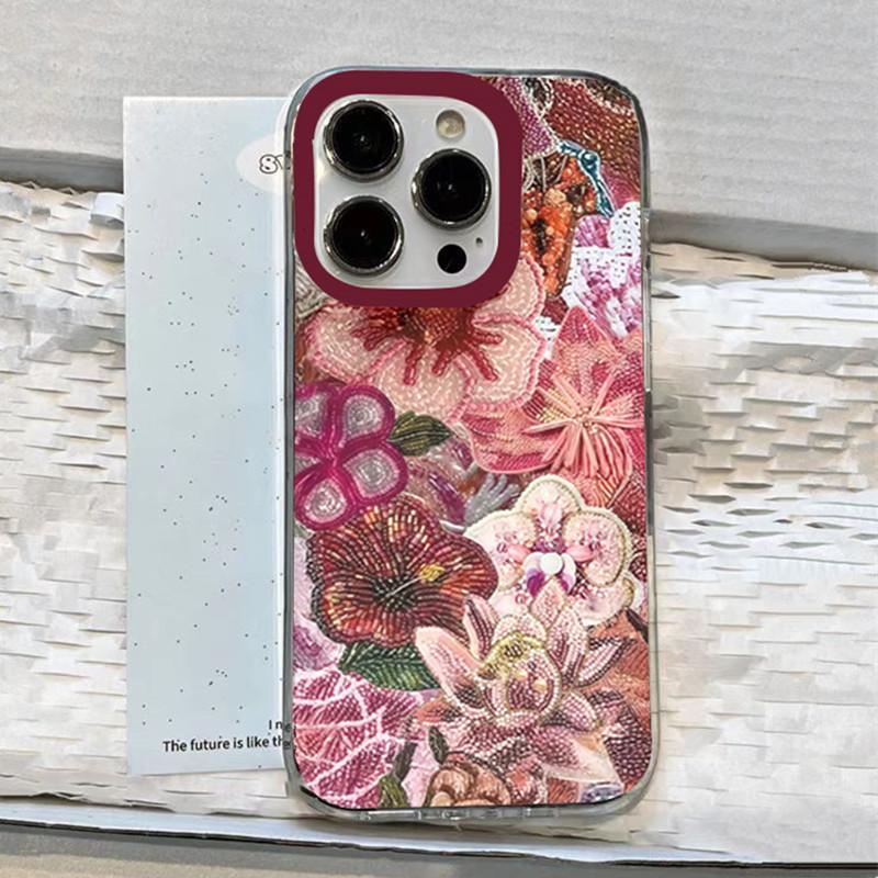 Чехол для телефона с принтом вышивки бисером «Цветочный сон» для iPhone 17 16 15 14 13 12 11 Pro Max XS X 7 8 Plus SE 2022 16E Мягкий чехол из ТПУ