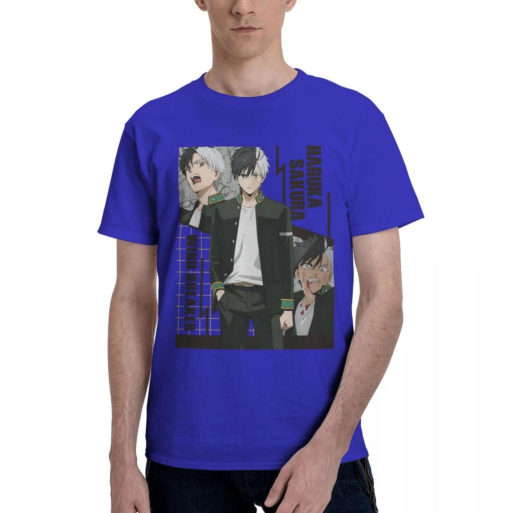 HARUKA SAKURA Wind Breaker T-shirt Y2K Clothes Oversized Cotton T-shirts for Men Short Sleeve