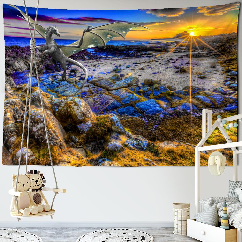 Летающий Дракон Сказочный Замок Гобелен Настенный Богемный Картина Маслом Хиппи Ковер Детская Комната Общежитие Семейный Декор