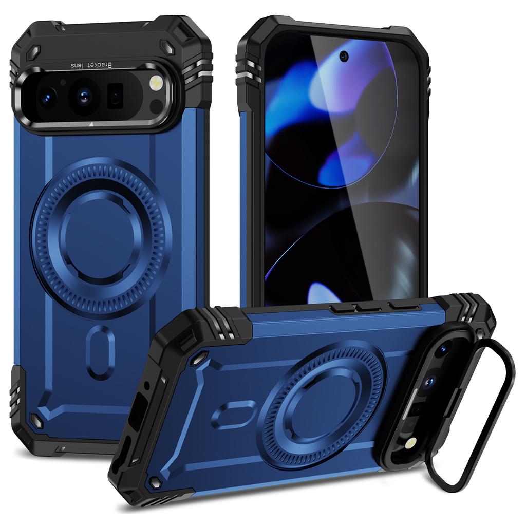 For Google Pixel 9/9 Pro Case Compatible with MagSafe Metal Lens Frame Kickstand PC+TPU Mobile Cover