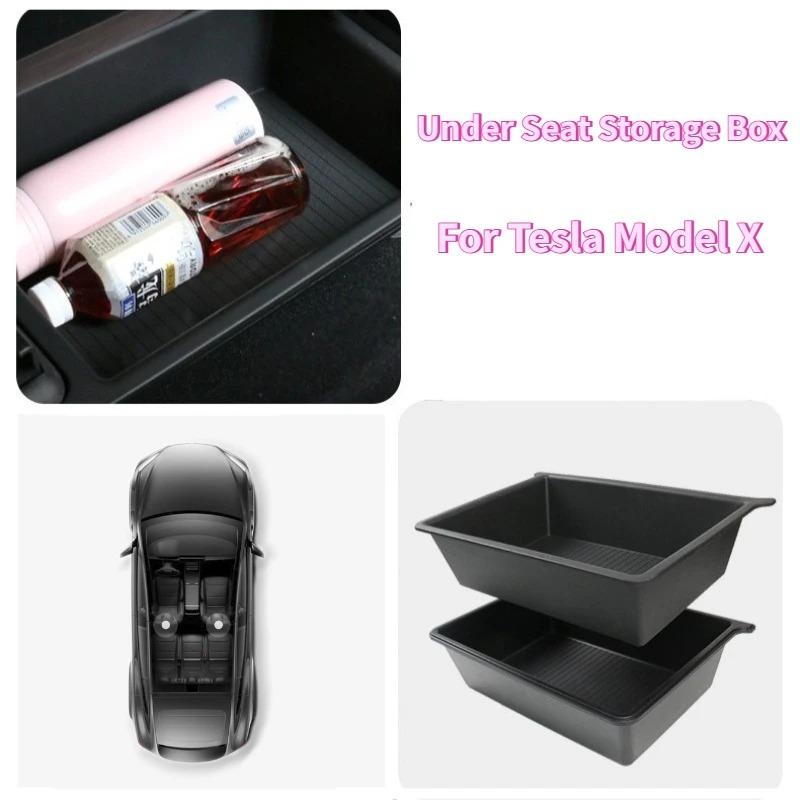 Under Seat Storage Box for Tesla Model X 2023-2024 Case Organizer TPE+ABS Dual Layers Underseat Drawer Tray Interior Accessories