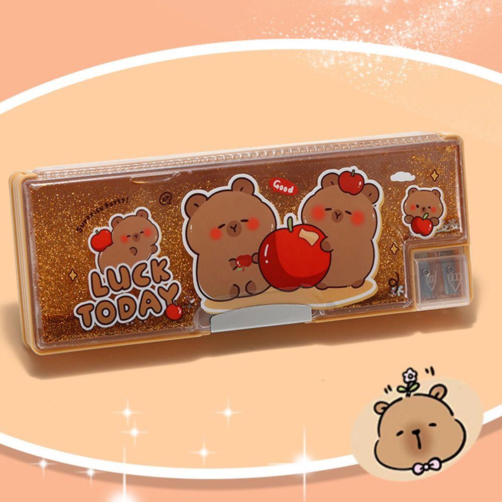 Double Sided Use Pen Box Quicksand Decor Stationery Organizer New Stationery Box  School Office