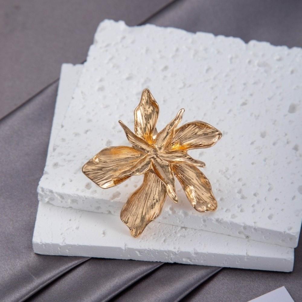 Adjustable Metal Flower Ring Double Layered Irregular Geometric Petal Ring  Trendy