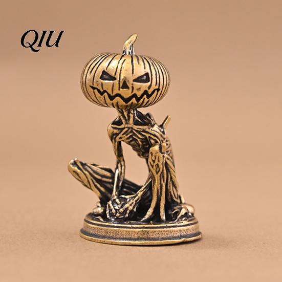 Dark Halloween Home Decor Solid Brass Pumpkin Monsters Figurine, Distressed Statue, Vintage Skeleton Desktop Micro Landscape Ornaments Sculpture