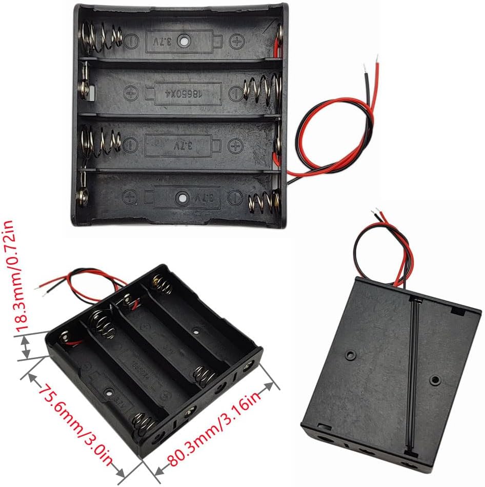 3pcs 18650 Battery Holder Box 1 Slot 3.7V Battery Storage Case 1/2/3/4 Cell Plastic Container with Connect Black Red Wires
