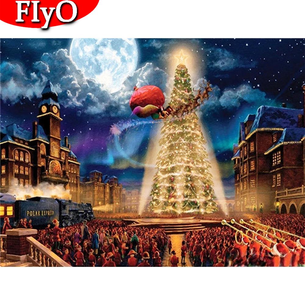 5D DIY Алмазная картина Рождественская елка Наборы для вышивки крестом Алмазная вышивка Пейзаж Искусство Горный хрусталь Украшение дома