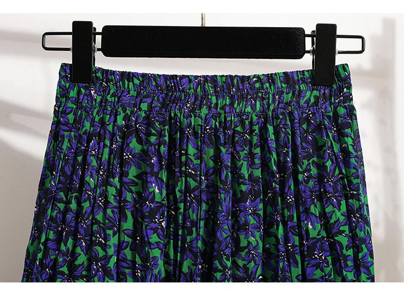 Plus-Size Pleated Chiffon Floral Skirt: 2024 Summer Retro Fashion