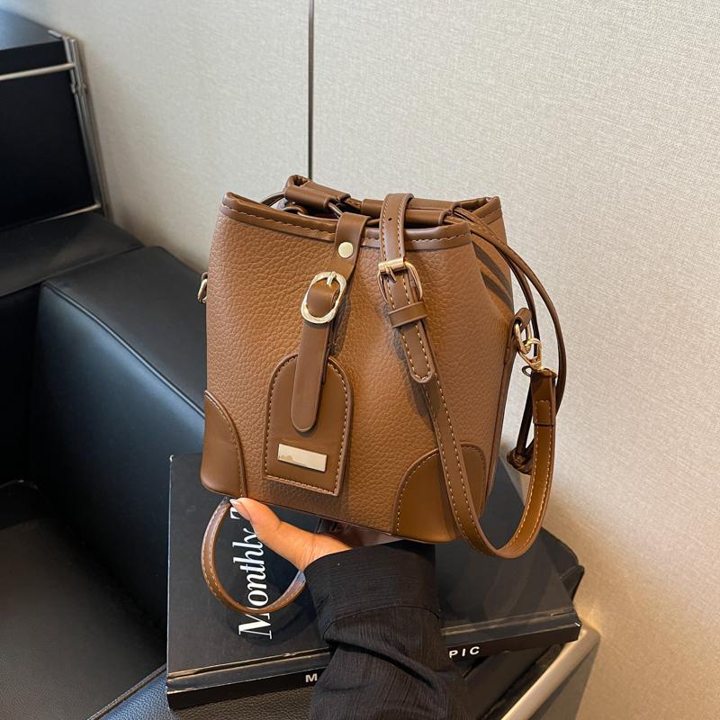 Осенняя винтажная сумка-ведро для женщин, высококачественные текстурированные сумки через плечо с завязками, женская повседневная сумка для поездок на работу