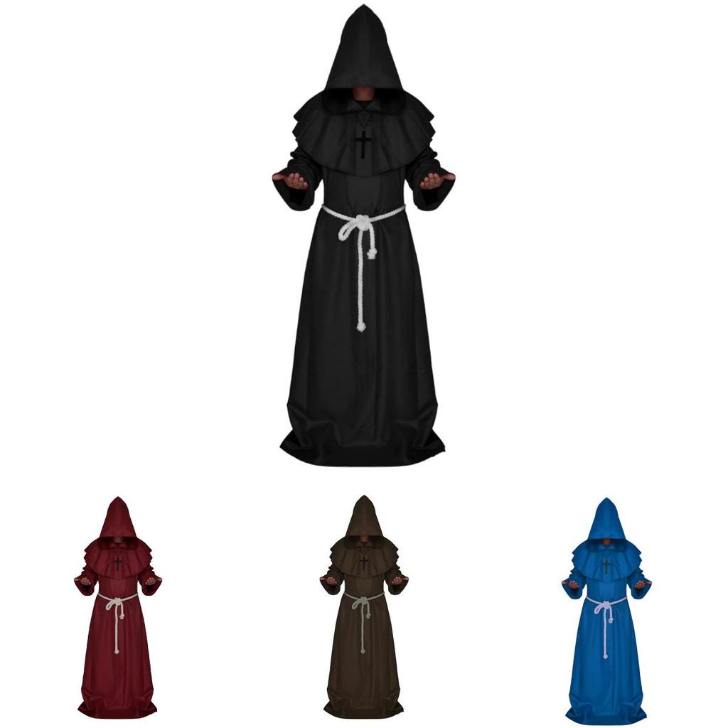 Средневековый Костюм Монаха Волшебника Жреца Комплект с Мантией и Шалью Для Косплей Мероприятий и Хэллоуина