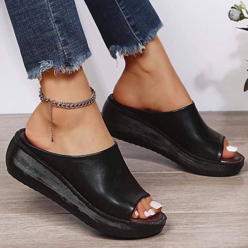 Fashion Women Sandals Wedge Heels Platform Sandalias Mujer 2024 Soft Leather Summer Sandals With Wedges Shoes For Women Outdoor Slippers
