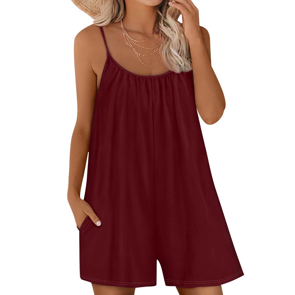 Женский повседневный комбинезон, однотонный свободный регулируемый комбинезон без рукавов с карманами