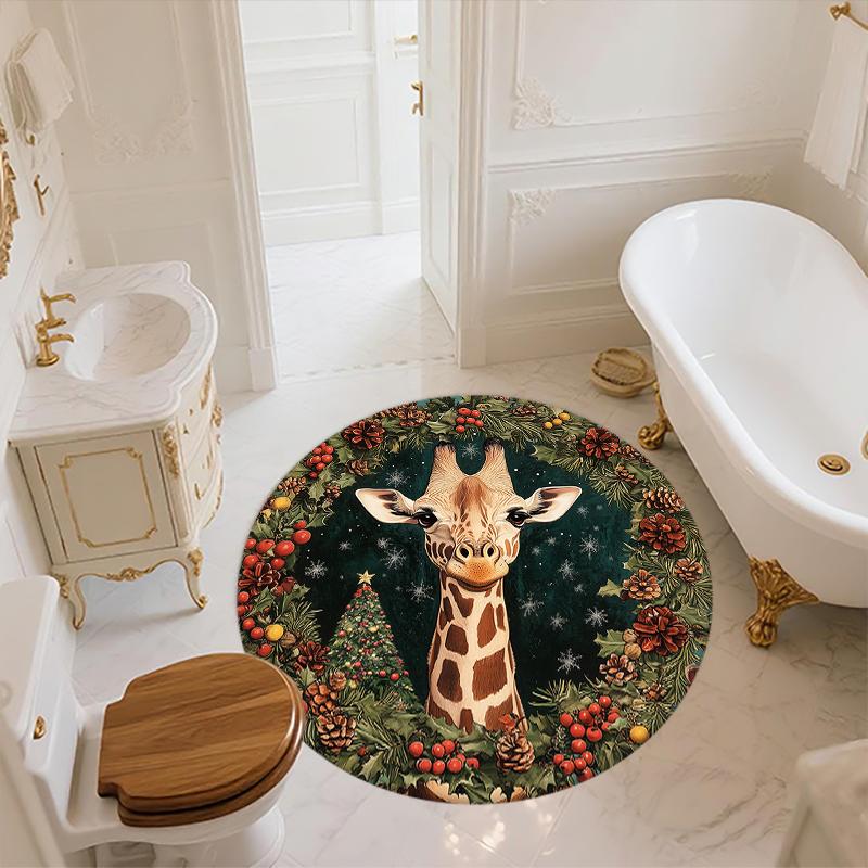 Giraffe with Wreath pattern round rug,Carpet Rug for Living Room Bedroom Sofa Playroom Decor,Non-slip Floor Mat,Holiday Gifts and Birthday Gifts