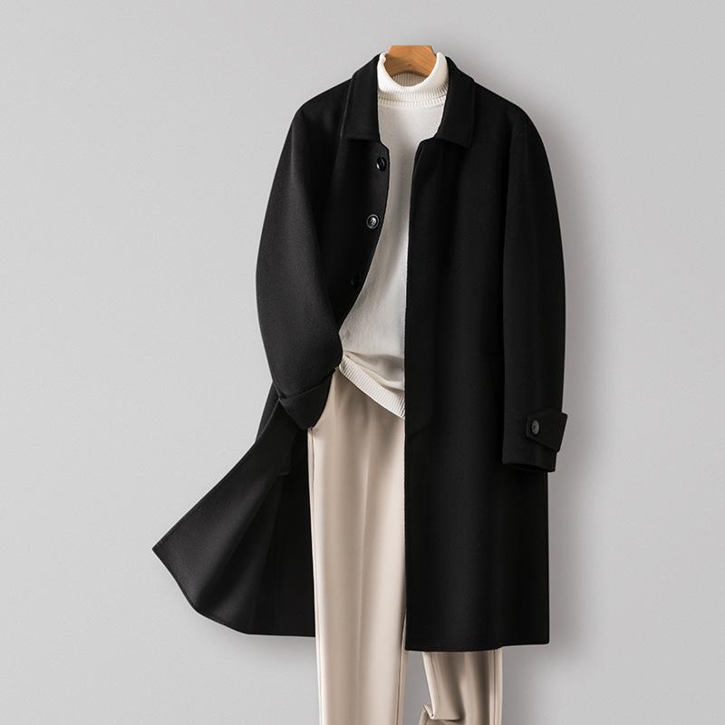 100% Wool Cashmere-free Coat Long Lapel Wool Coat Men's High-end Business Woolen Coat