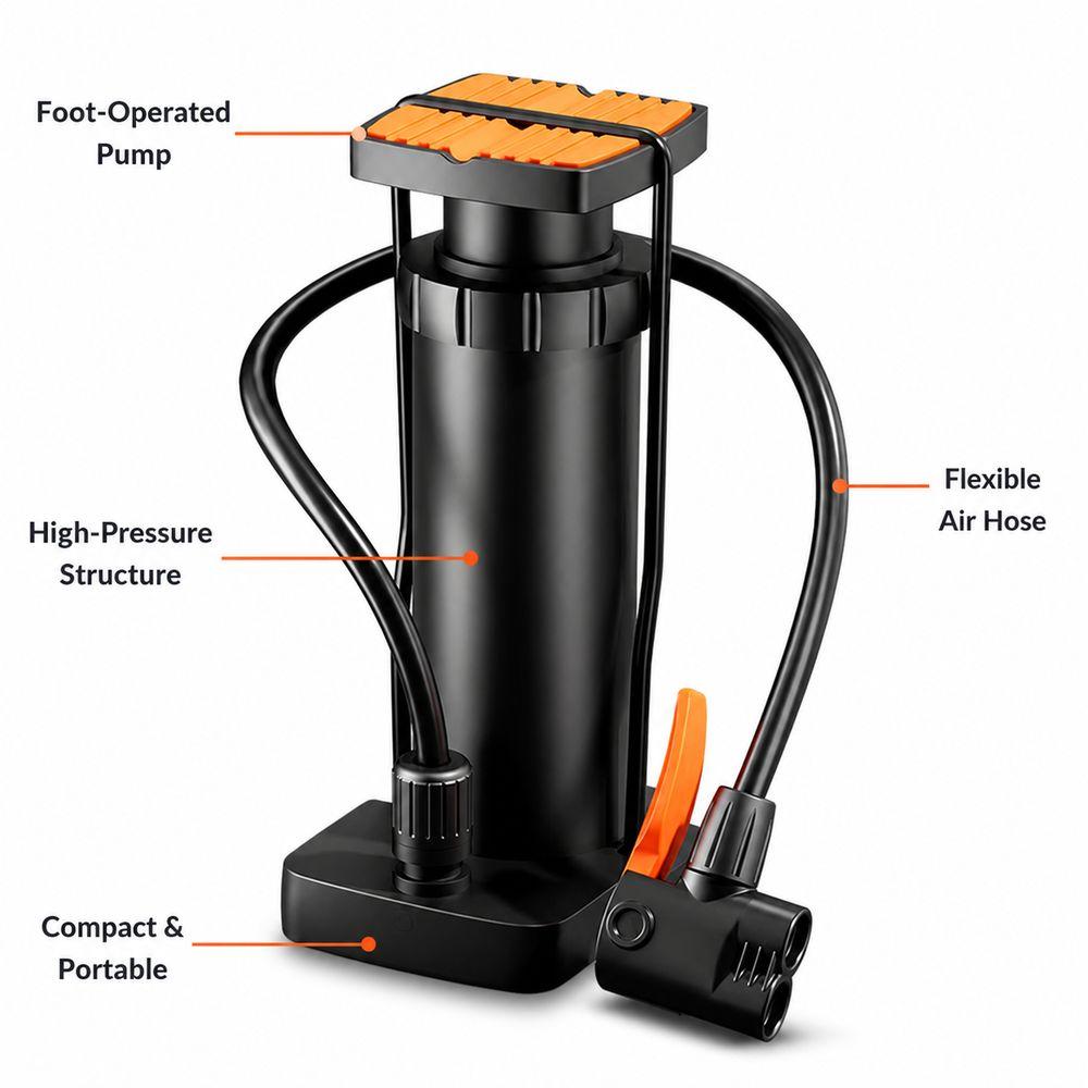Portable Foot Air Pump High Pressure Bike Floor Pump New Portable Tire Inflator Bicycle Inflation