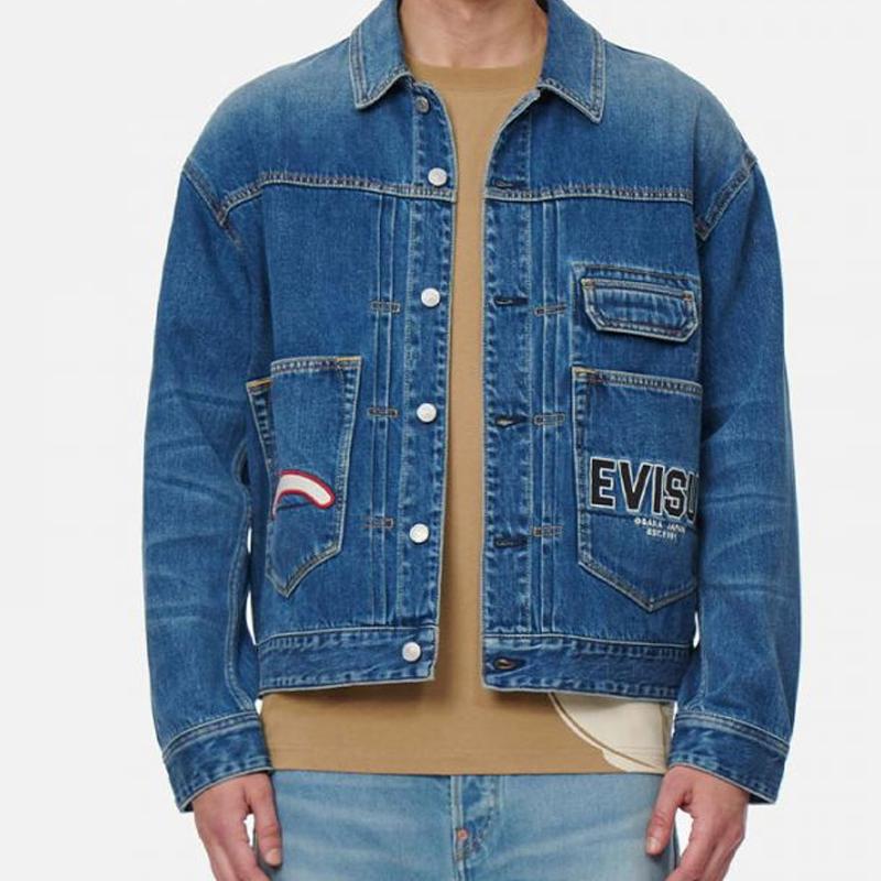 EVISU Denim Jackets Men's Denim Blue Lapel Moderate Straight Fit 2ESHTM2DJ708LFCT