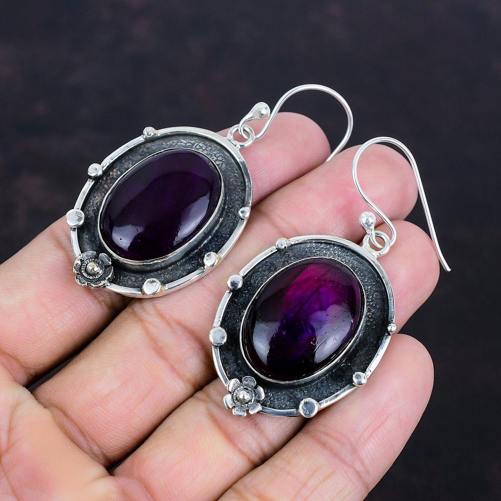 Purple Fire Labradorite Earring Gemstone Earrings 925 Sterling Silver Earrings Handmade Jewelry Unique Earring Gift For Her Oxidized Jewelry