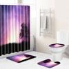 Landscape Shower Curtain Floor Mat Combination Four-Piece Set Bathroom Toilet Carpet Shower Room Mat Foot Mat