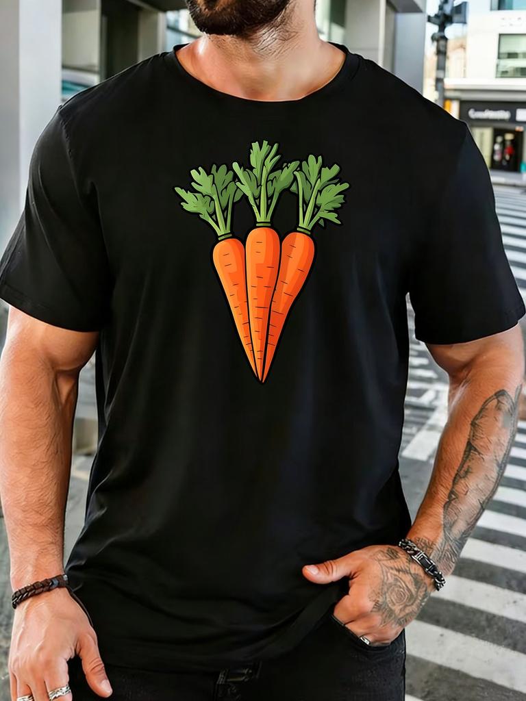 Unisex Crew Neck Tee Three Fresh Carrots Vegetable Cartoon Graphic Print Short Sleeve Top Summer Loose Soft Casual Basic Daily Wear