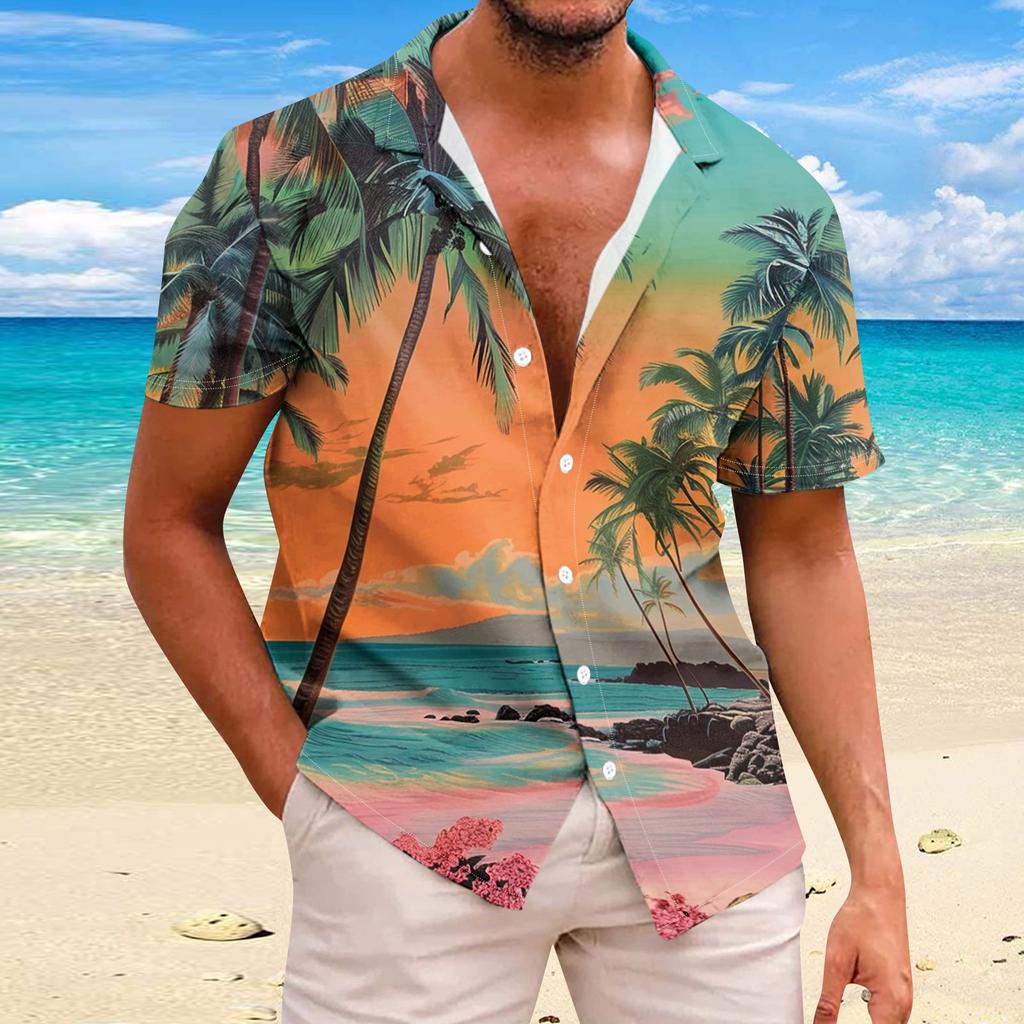 Men's Hawaiian Floral Shirts Button Down Tropical Holiday Beach Shirts