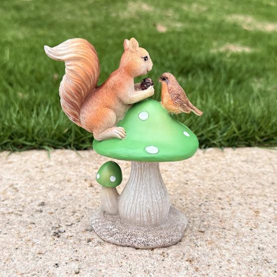 Садовая статуя белки, смола, фигурка белки, сидящей на грибе, скульптура птицы и белки для украшения двора, газона, подарок на новоселье