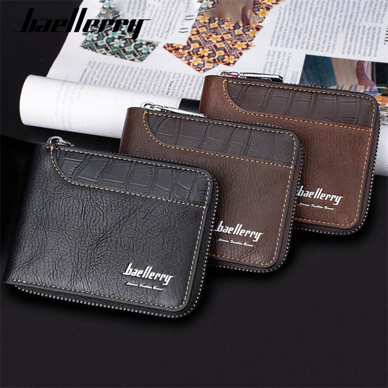 Baellerry Мужская мода RFID-защитный держатель для карт Винтажный дизайн Искусственный кошелек на молнии Сумки для денег