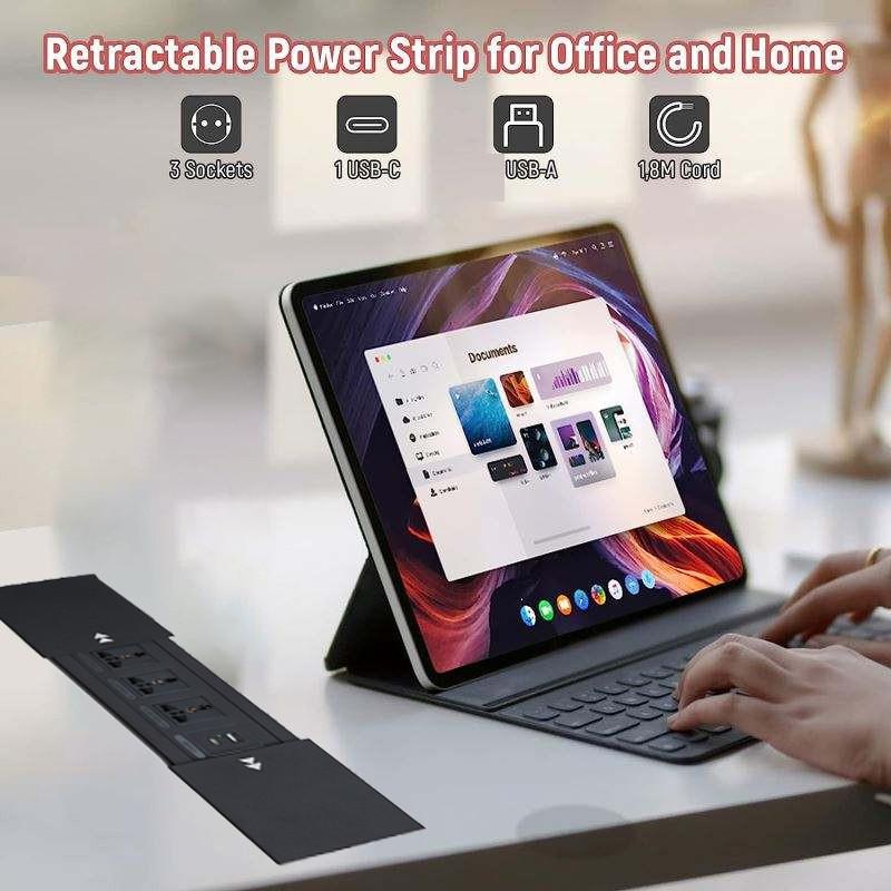 Slide Cover Retractable Power Strip Desktop Multi Plug Cabinet Hidden Recessed Desk Power Sockets Universal Embedded Socket