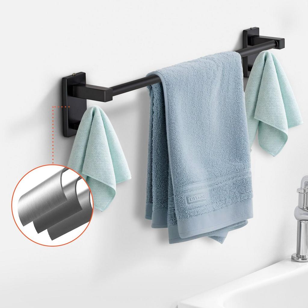 Matte Black Bathroom Hardware Set, 4 Pieces Stainless Steel Bathroom Accessories Set, 24-inch Towel Bar, Towel Ring, Robe Towel Hook, Toilet Paper