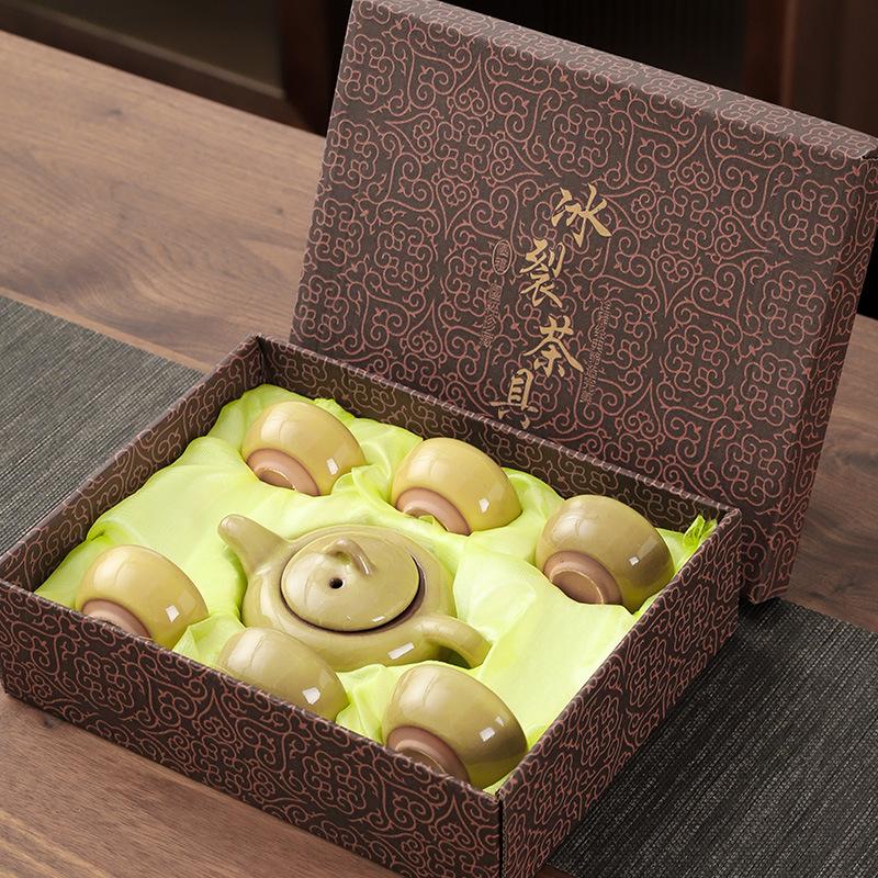 Креативный чайный набор для раскалывания льда, высококачественный чайный сервиз кунг-фу, подарочная коробка, простой бытовой набор, керамический чайный горшок, один горшок, шесть чашек