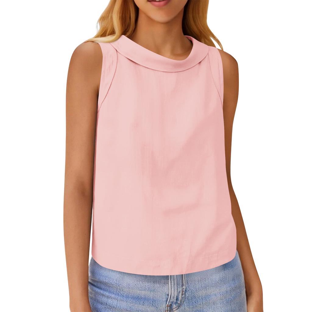 Женский хлопково-льняной короткий пуловер, повседневный топ без рукавов